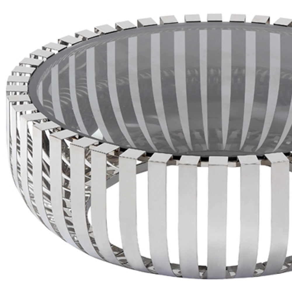HomeRoots 14" Glass and Stainless Steel Round Coffee Table
