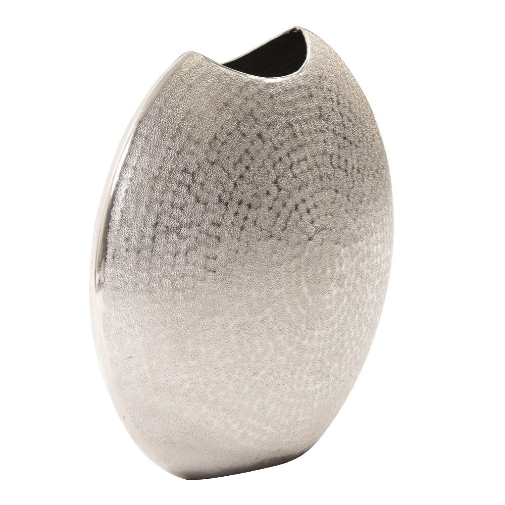 HomeRoots 14' Hammered Silver Disc Shape Decorative Vase