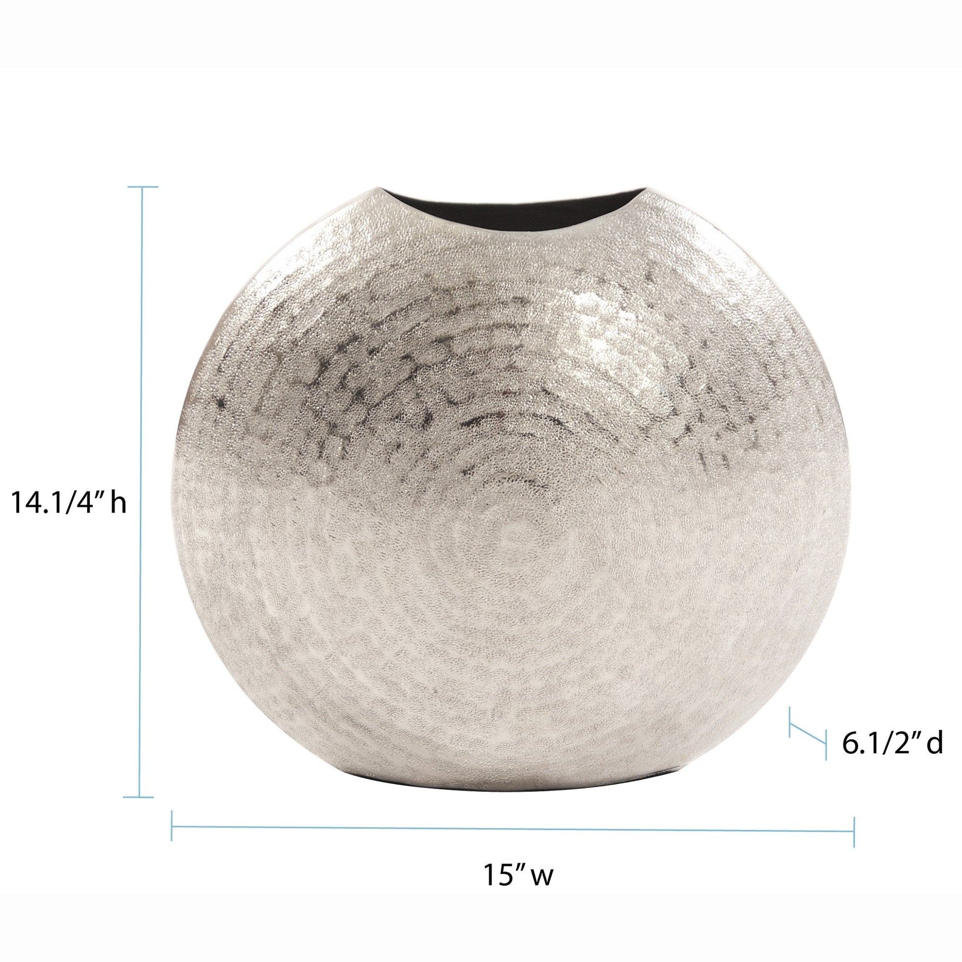 HomeRoots 14' Hammered Silver Disc Shape Decorative Vase
