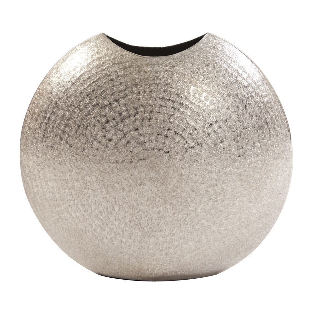 HomeRoots 14' Hammered Silver Disc Shape Decorative Vase