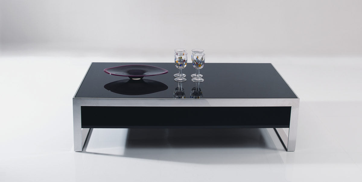 HomeRoots 14" Lacquer MDF and Steel Coffee Table in Ebony Finish