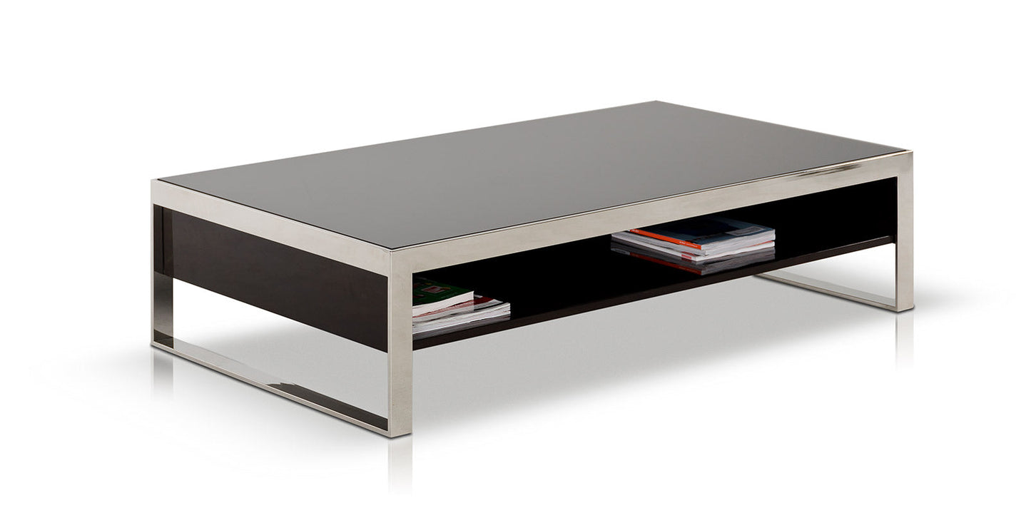 HomeRoots 14" Lacquer MDF and Steel Coffee Table in Ebony Finish