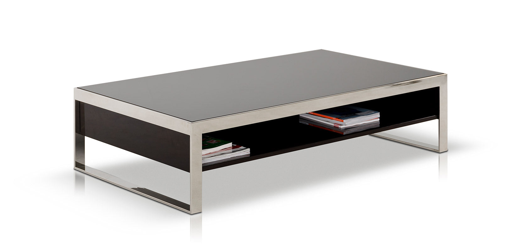 HomeRoots 14" Lacquer MDF and Steel Coffee Table in Ebony Finish