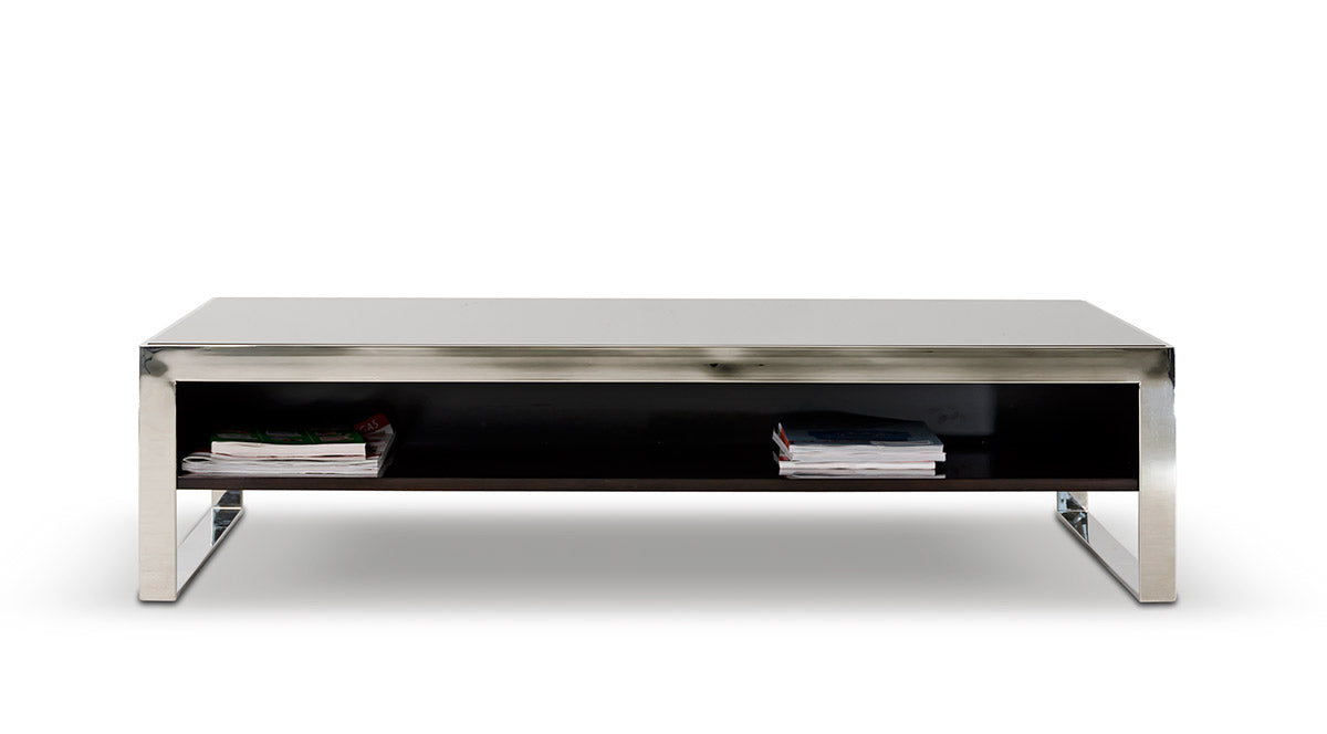 HomeRoots 14" Lacquer MDF and Steel Coffee Table in Ebony Finish