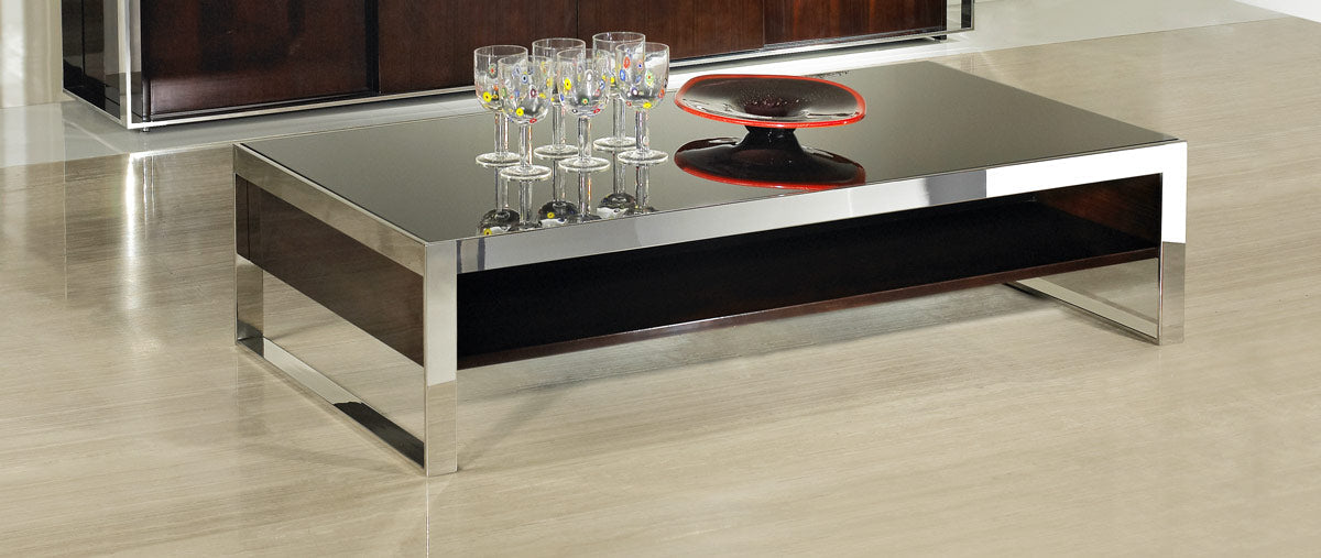 HomeRoots 14" Lacquer MDF and Steel Coffee Table in Ebony Finish