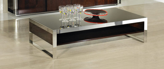 HomeRoots 14" Lacquer MDF and Steel Coffee Table in Ebony Finish