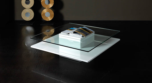 HomeRoots 14" MDF and Glass Coffee Table in Glossy White Finish