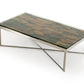 HomeRoots 14" Mosaic Wood Glass and Steel Coffee Table