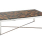HomeRoots 14" Mosaic Wood Steel and Glass Coffee Table