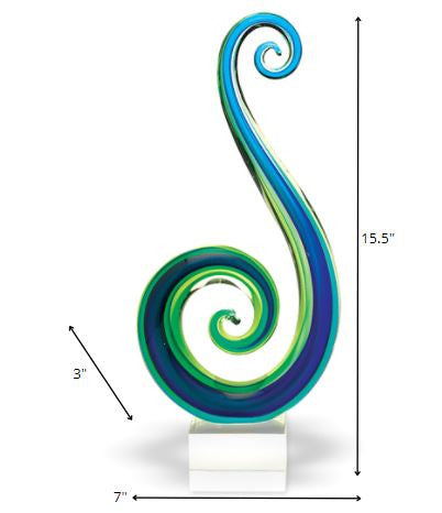 HomeRoots 14 Mouth Blown Art Glass Blue and Green Centerpiece on Base