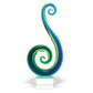 HomeRoots 14 Mouth Blown Art Glass Blue and Green Centerpiece on Base