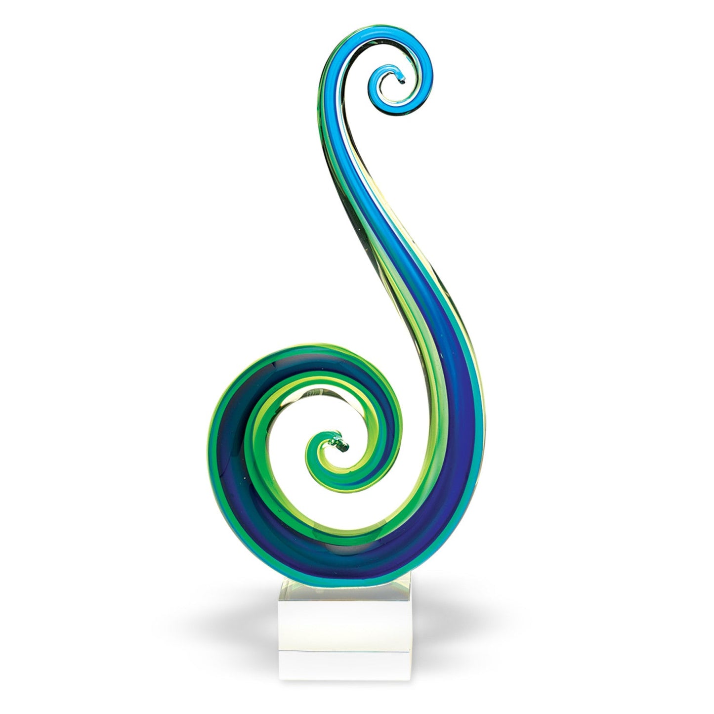 HomeRoots 14 Mouth Blown Art Glass Blue and Green Centerpiece on Base