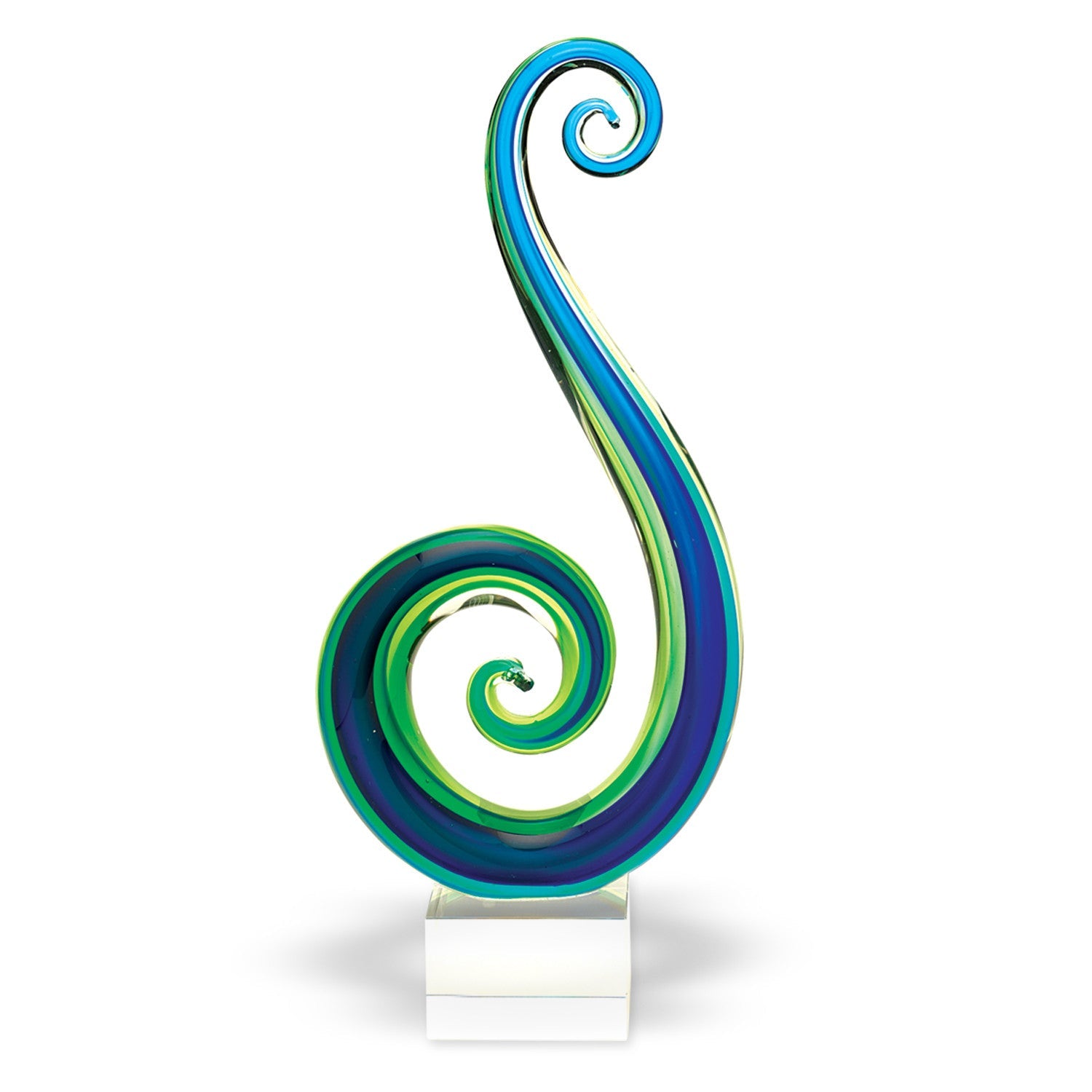 HomeRoots 14 Mouth Blown Art Glass Blue and Green Centerpiece on Base