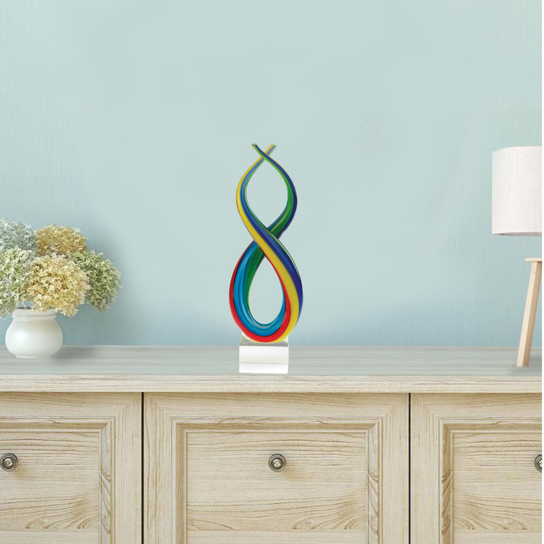 HomeRoots 14 Mouth Blown Art Glass Rainbow Centerpiece on Base