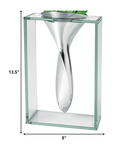HomeRoots 14 Mouth Blown Crystal Non Tarnish Aluminum and Glass Vase