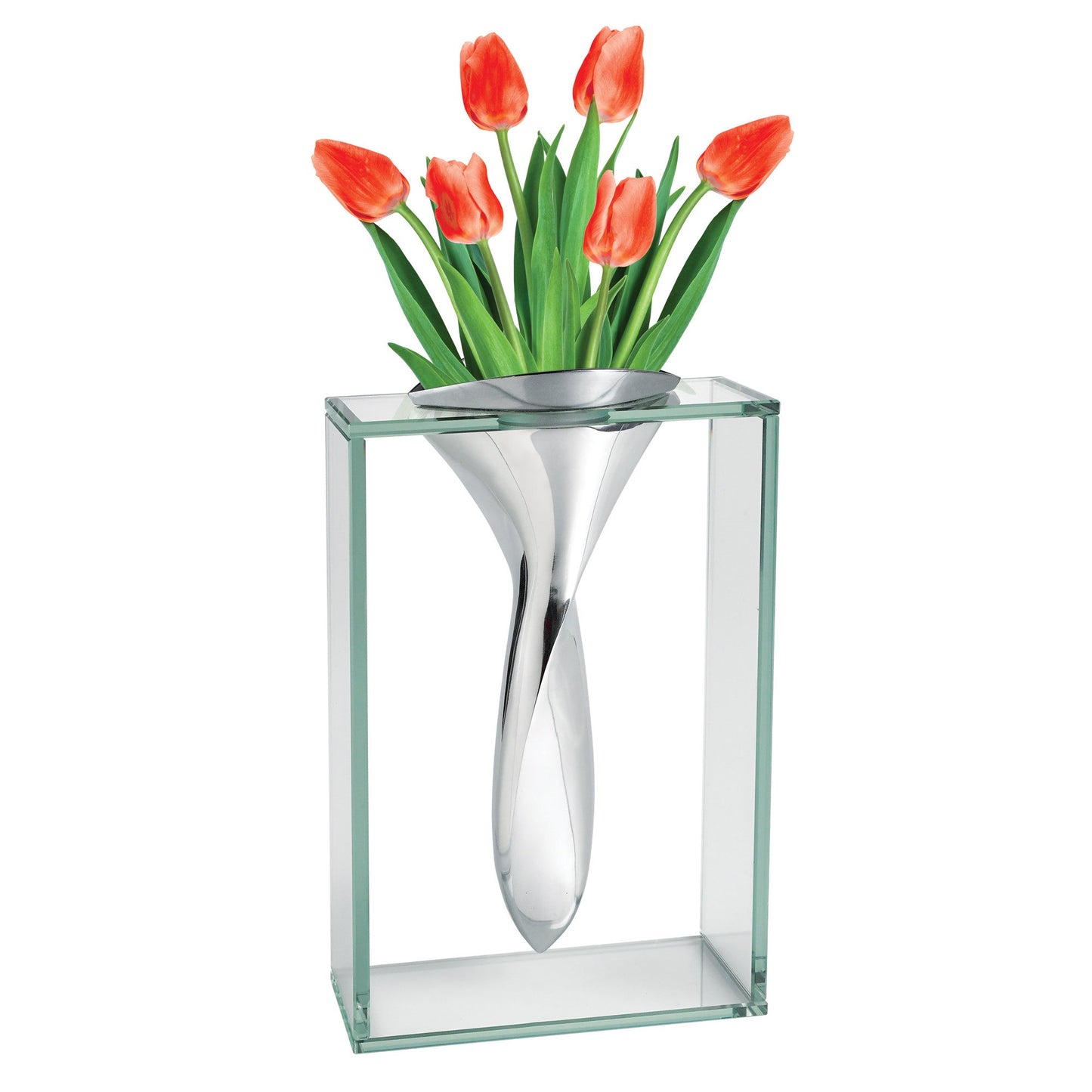 HomeRoots 14 Mouth Blown Crystal Non Tarnish Aluminum and Glass Vase