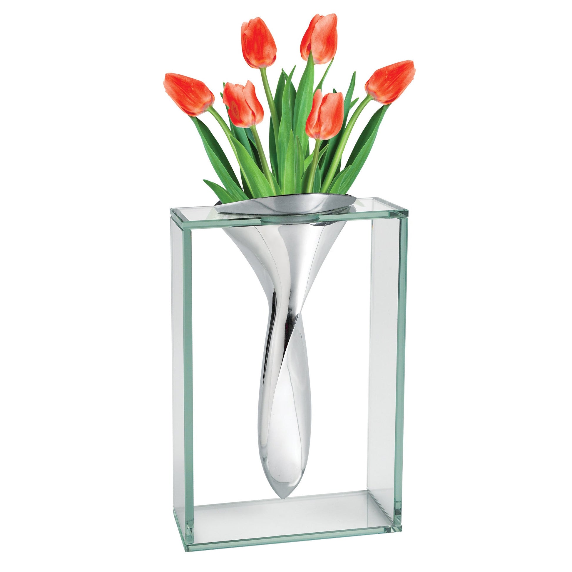 HomeRoots 14 Mouth Blown Crystal Non Tarnish Aluminum and Glass Vase