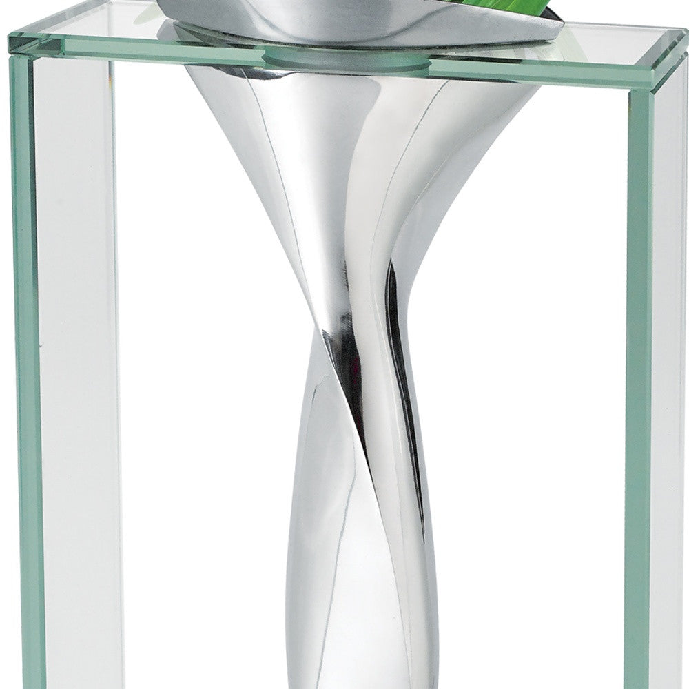 HomeRoots 14 Mouth Blown Crystal Non Tarnish Aluminum and Glass Vase