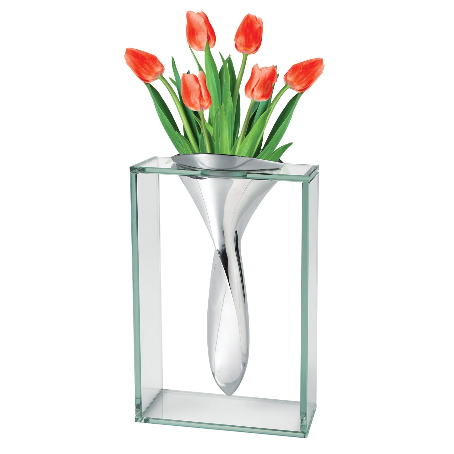 HomeRoots 14 Mouth Blown Crystal Non Tarnish Aluminum and Glass Vase