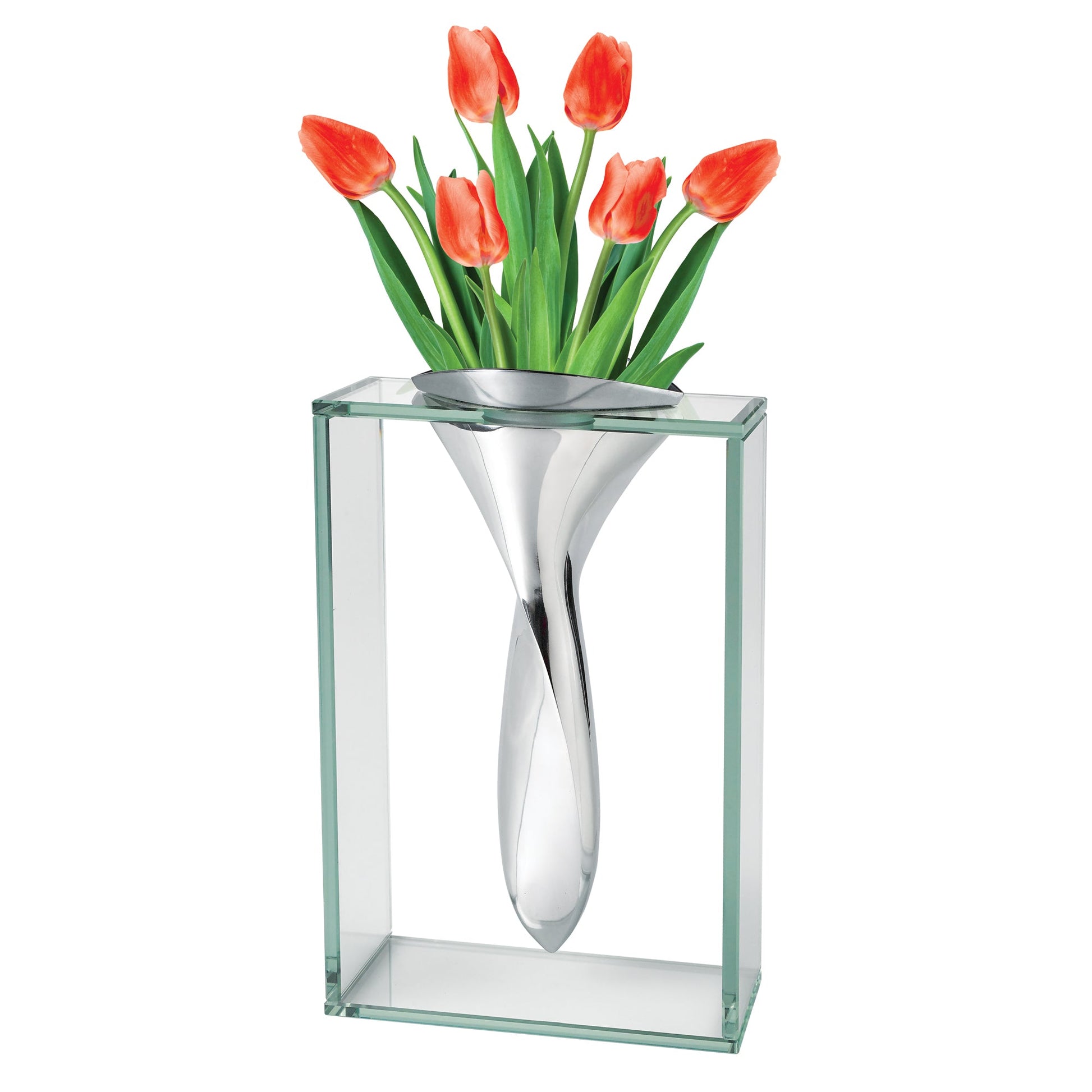 HomeRoots 14 Mouth Blown Crystal Non Tarnish Aluminum and Glass Vase