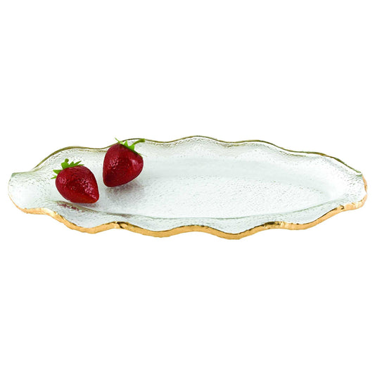 HomeRoots 14" Mouth Blown Wavy Edge Gold Leaf Platter