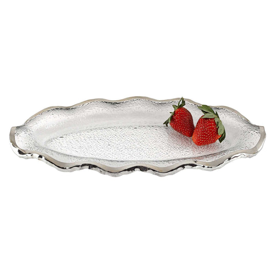 HomeRoots 14" Mouth Blown Wavy Edge Silver Platter