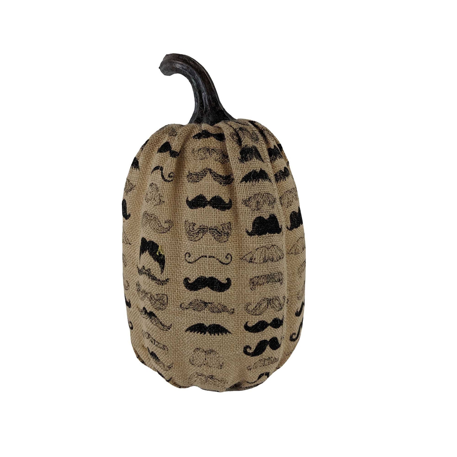 HomeRoots 14" Mustache Burlap Pumpkin Sculpture