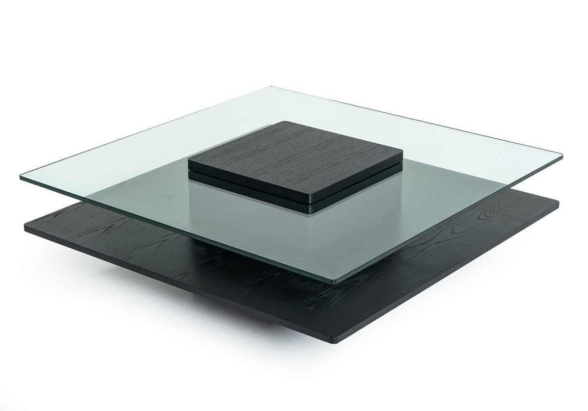 HomeRoots 14" Oak MDF Glass and Veneer Coffee Table