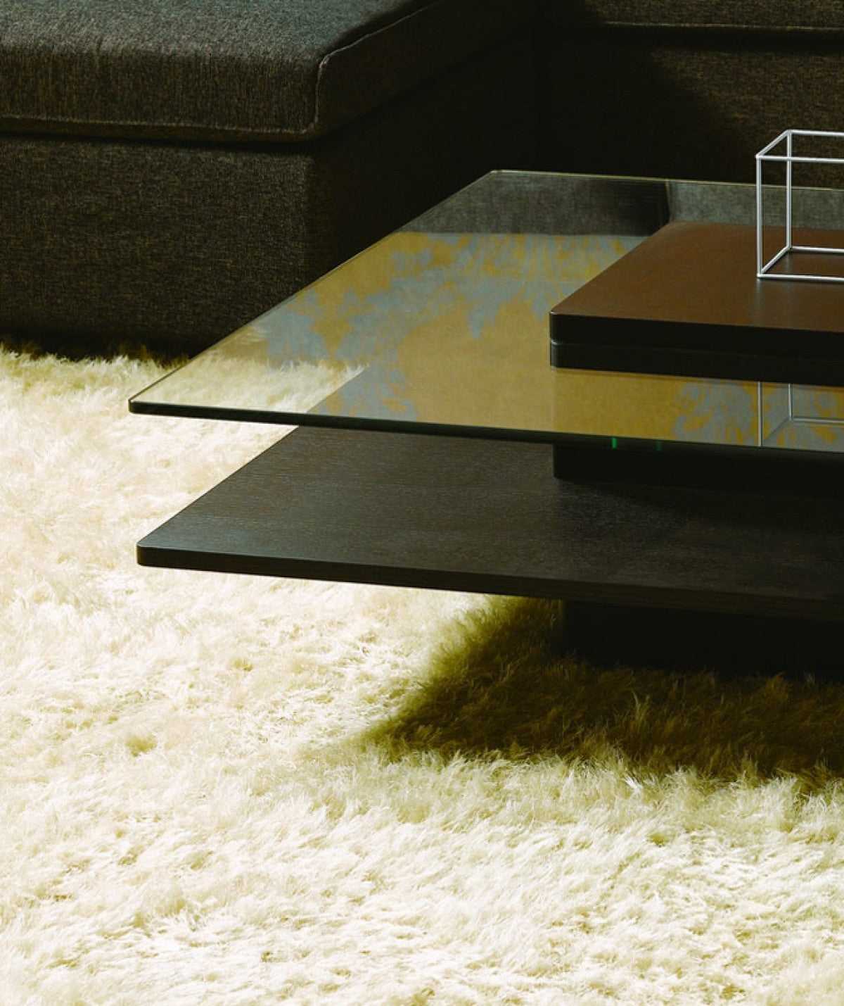 HomeRoots 14" Oak MDF Glass and Veneer Coffee Table