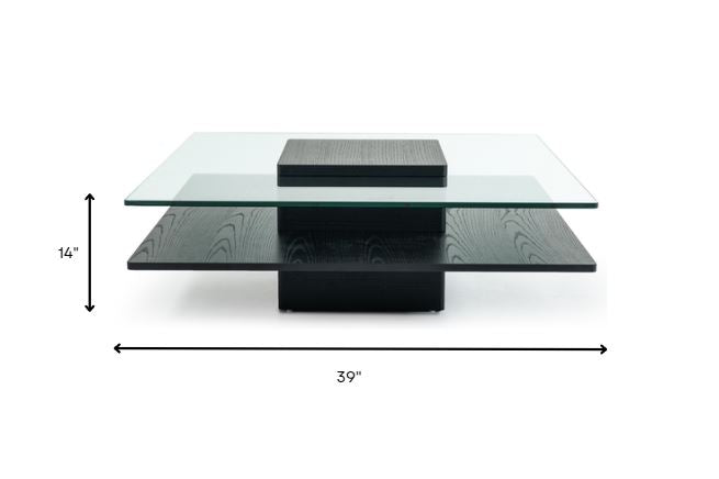 HomeRoots 14" Oak MDF Glass and Veneer Coffee Table