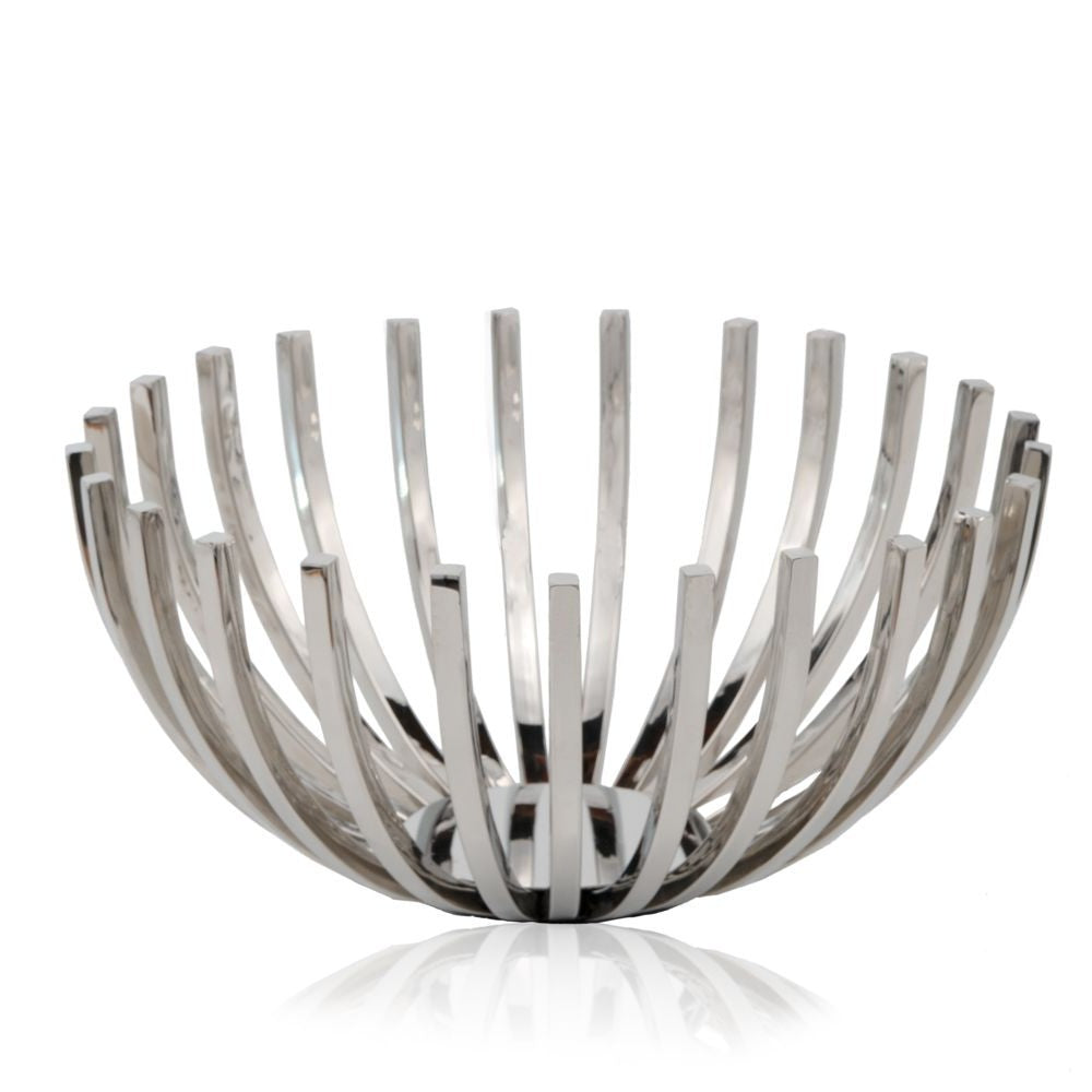 HomeRoots 14" Round Modern Open Centerpiece Bowl in Stainless Steel Finish