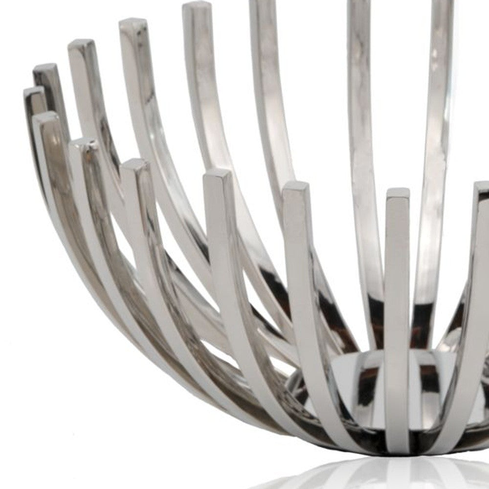 HomeRoots 14" Round Modern Open Centerpiece Bowl in Stainless Steel Finish