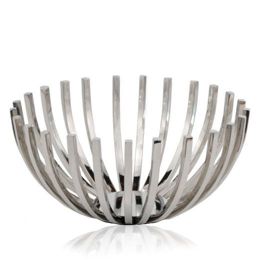 HomeRoots 14" Round Modern Open Centerpiece Bowl in Stainless Steel Finish