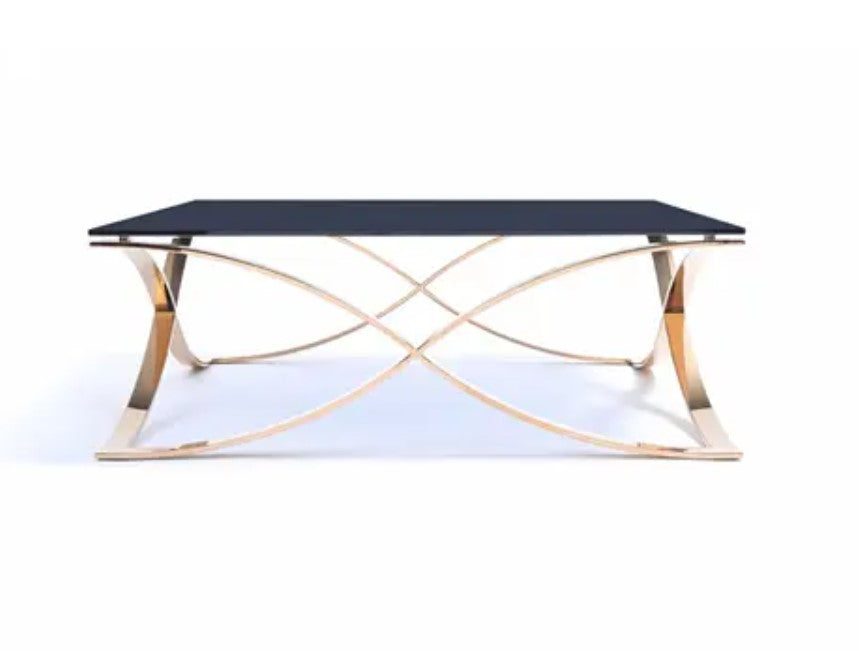 HomeRoots 14" Smoked Glass and Rosegold Stainless Steel Coffee Table