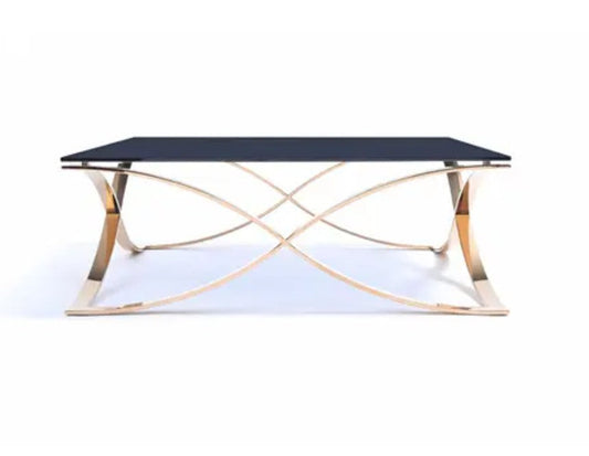 HomeRoots 14" Smoked Glass and Rosegold Stainless Steel Coffee Table