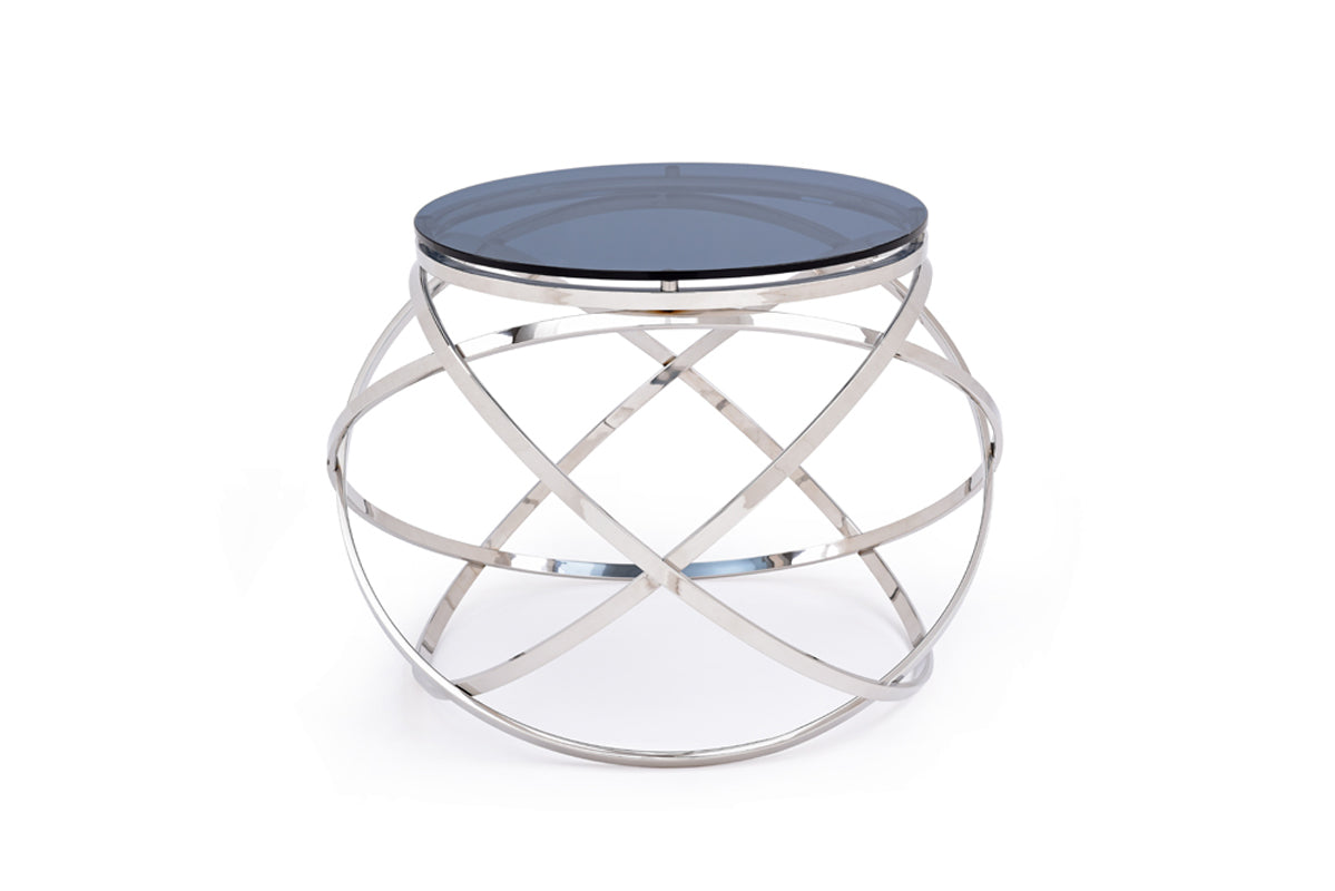 HomeRoots 14" Smoked Glass And Stainless Steel End Table