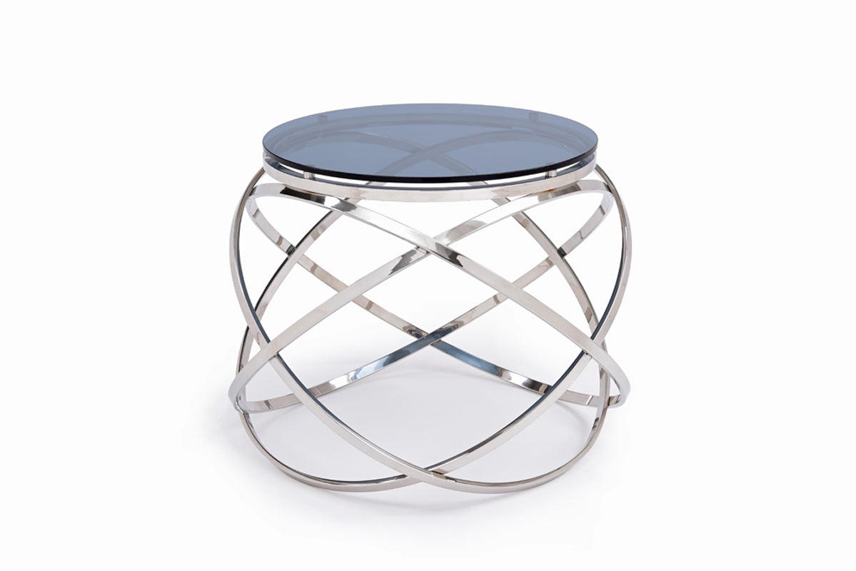 HomeRoots 14" Smoked Glass And Stainless Steel End Table