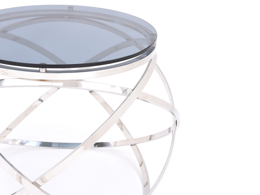 HomeRoots 14" Smoked Glass And Stainless Steel End Table