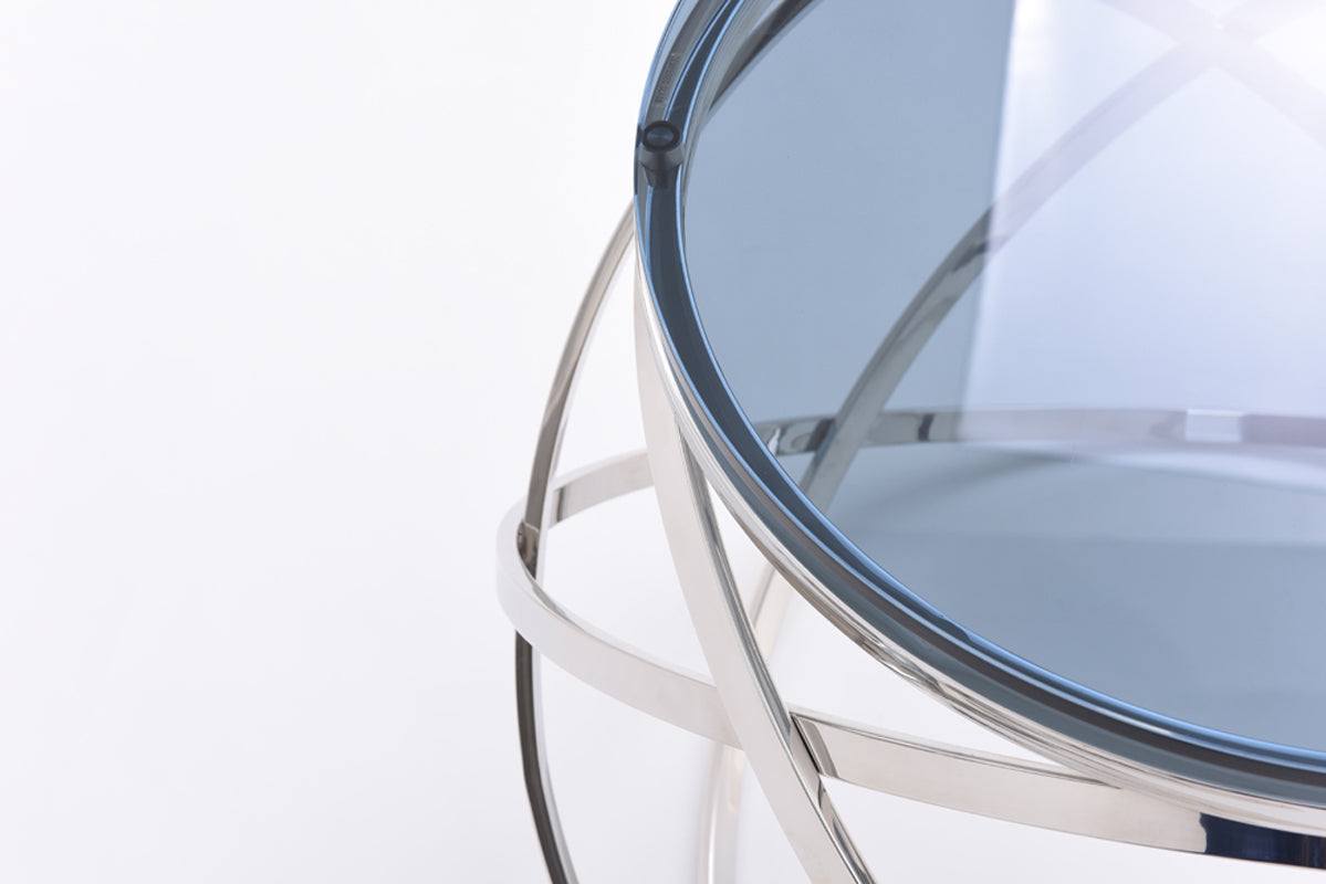HomeRoots 14" Smoked Glass And Stainless Steel End Table