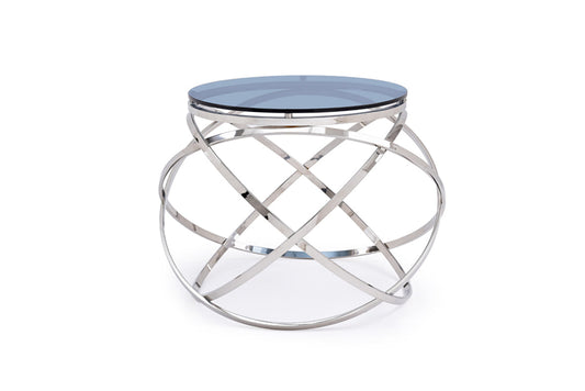 HomeRoots 14" Smoked Glass And Stainless Steel End Table