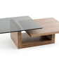 HomeRoots 14" Veneer and Smoked Glass Coffee Table in Walnut Finish
