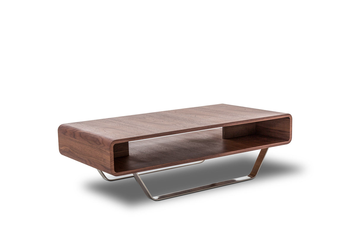 HomeRoots 14" Veneer and Steel Coffee Table With Walnut Finish