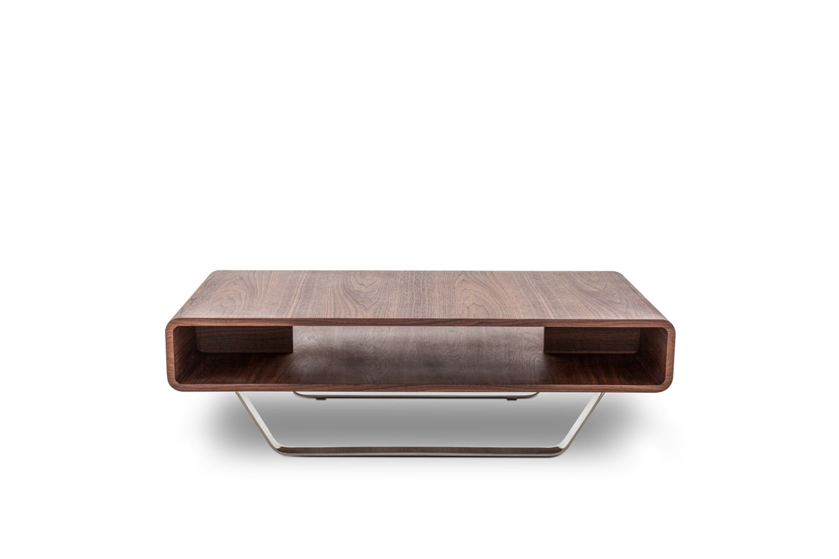 HomeRoots 14" Veneer and Steel Coffee Table With Walnut Finish