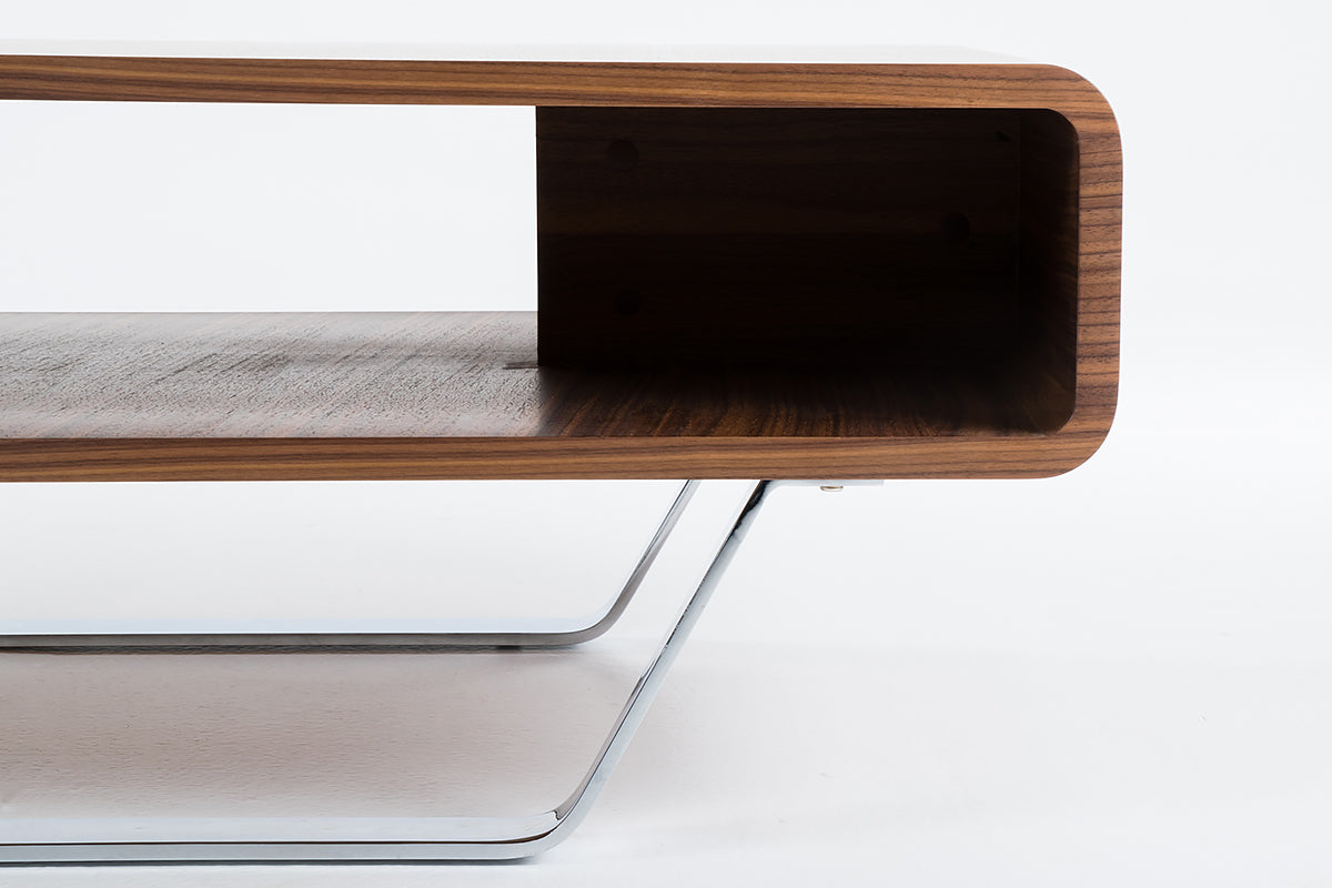 HomeRoots 14" Veneer and Steel Coffee Table With Walnut Finish