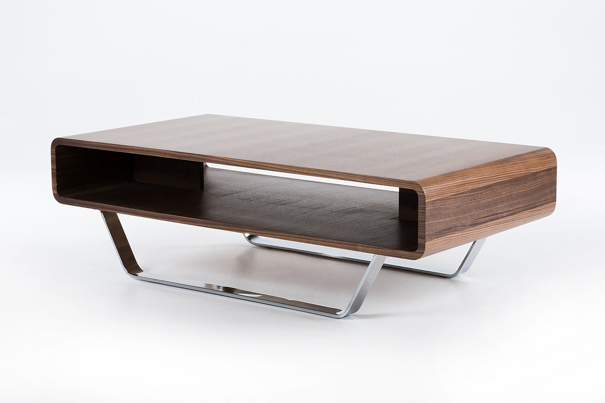 HomeRoots 14" Veneer and Steel Coffee Table With Walnut Finish