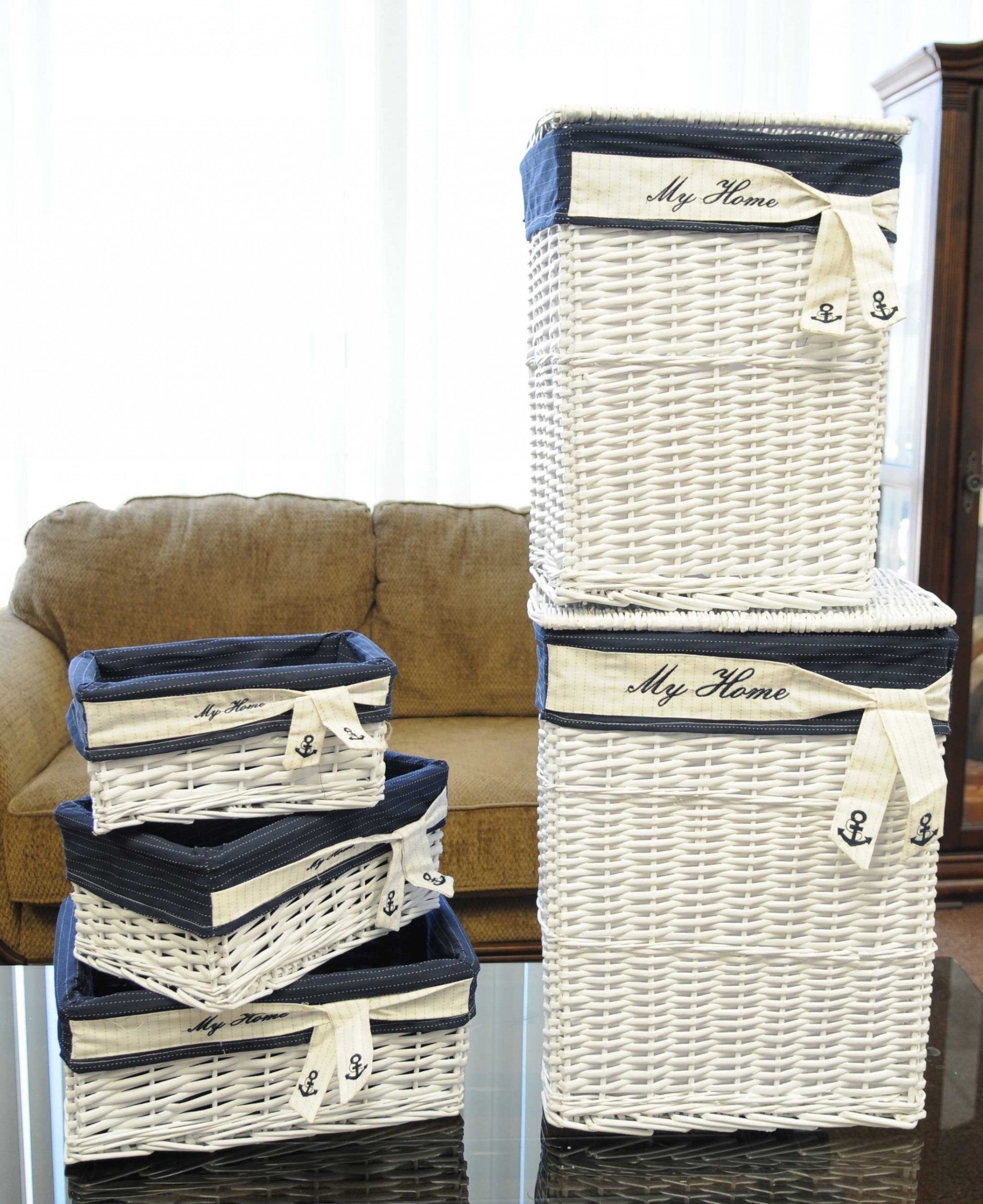 HomeRoots 14" x 17.5" x 19.5" WhiteBlueRectangularWillow Basket Set of 5
