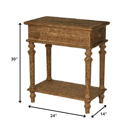 HomeRoots 14" x 24" x 30" Pastoral Loft Designed Wooden End Table With 1 Drawer in Brown Finish