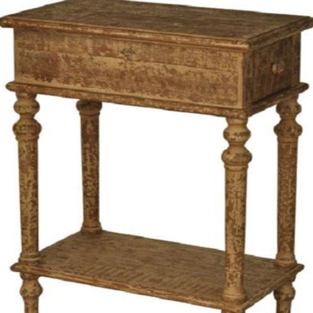 HomeRoots 14" x 24" x 30" Pastoral Loft Designed Wooden End Table With 1 Drawer in Brown Finish