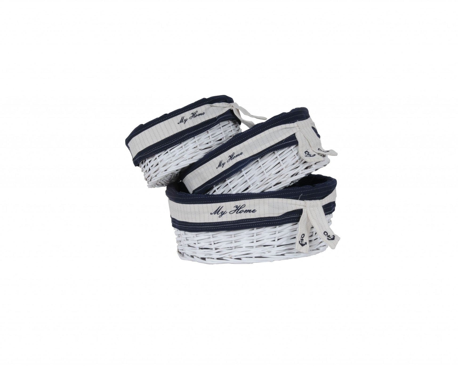 HomeRoots 14.5" x 20" x 23" WhiteBlueOvalWillow Basket Set of 5