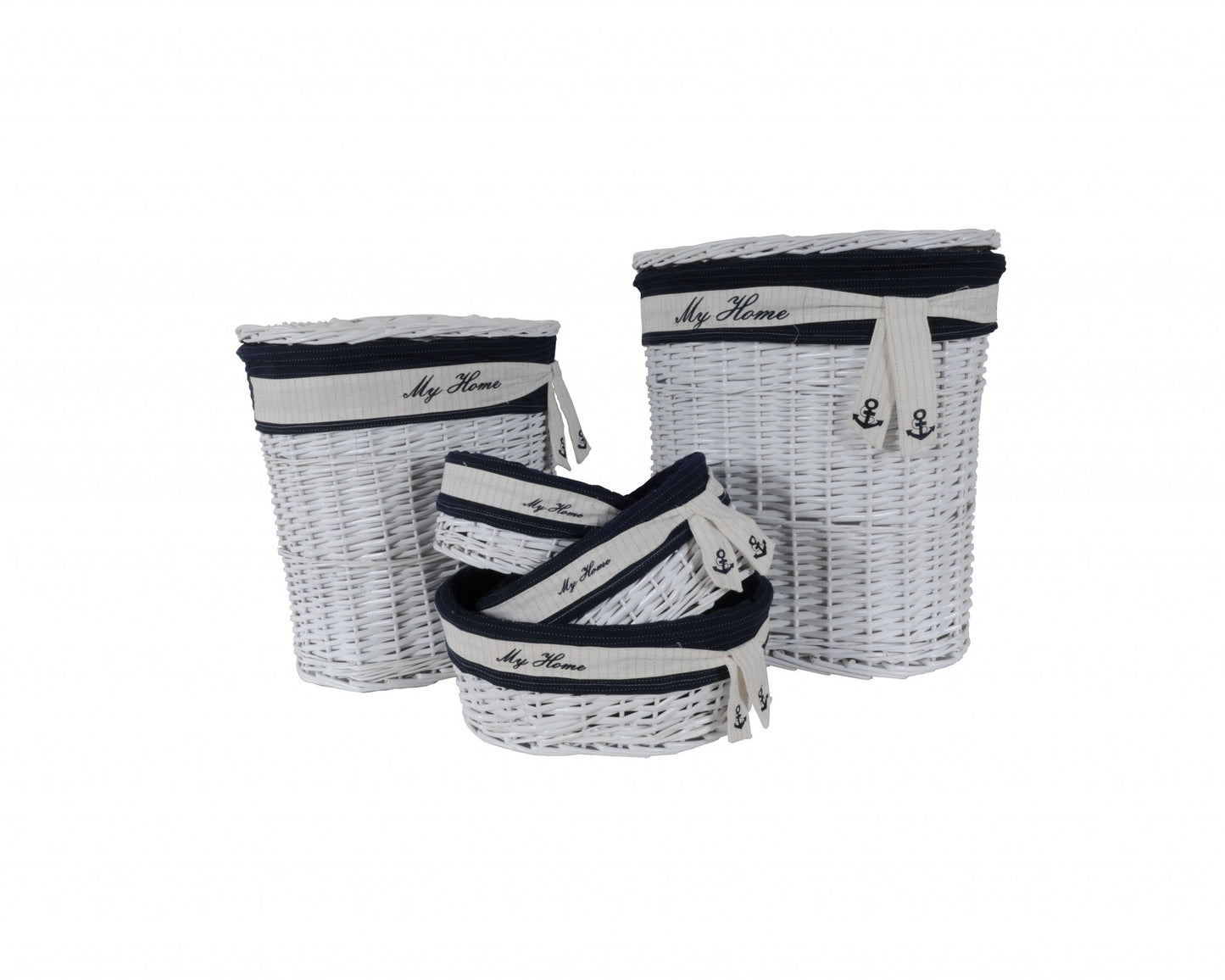 HomeRoots 14.5" x 20" x 23" WhiteBlueOvalWillow Basket Set of 5